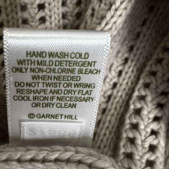 Garnet Hill Cardigan Sweater Small Taupe Open Knit Shawl Collar Lace Trim - Picture 8 of 9